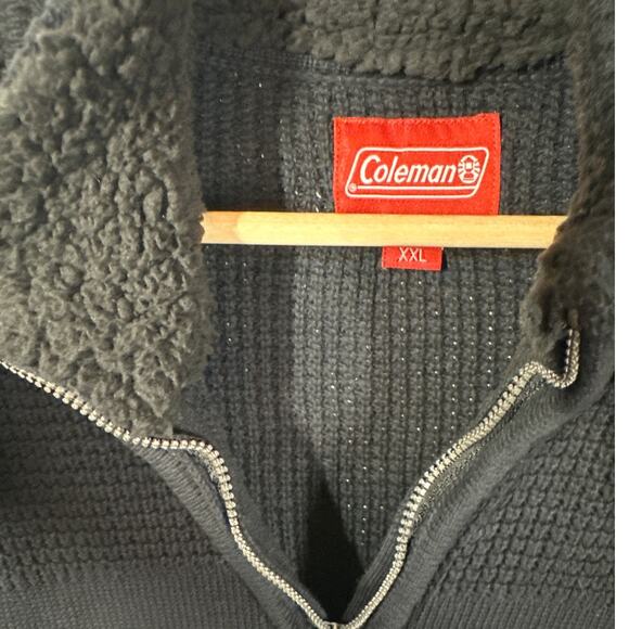 Coleman Outdoor Men’s 1/4 Zip Cotton Knit Sweater Faux Fur Collar Black Size XXL - Picture 4 of 10